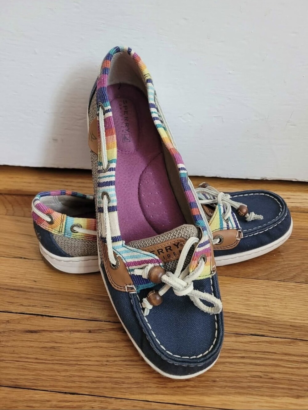 Sperry Top-Sider Women's Navy Canvas Boat Shoes with Rainbow Stripe
